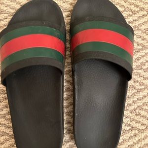 GUCCI Web Slide Sandals in Black Red Green Size 44 / US 11 Made In Italy